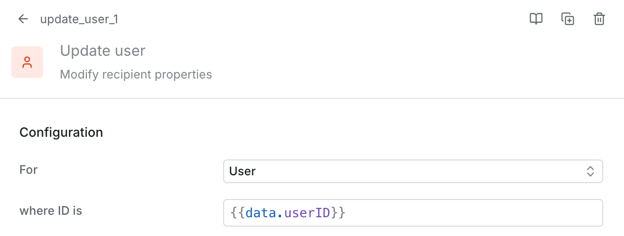 Configuring a user ID for the update user step.
